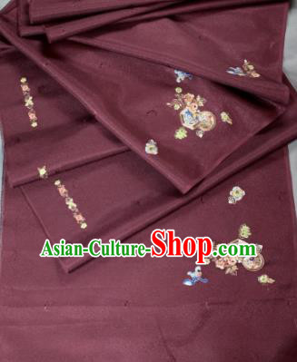 Chinese Classical Embroidered Lucky Flowers Pattern Design Wine Red Silk Fabric Asian Traditional Hanfu Material