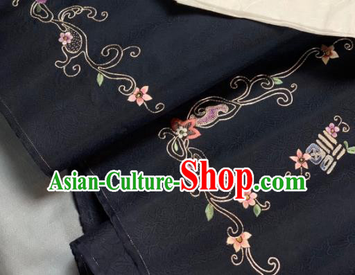 Chinese Classical Embroidered Pattern Design Black Silk Fabric Asian Traditional Hanfu Material