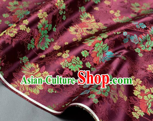 Chinese Classical Peony Pattern Design Wine Red Silk Fabric Asian Traditional Hanfu Material