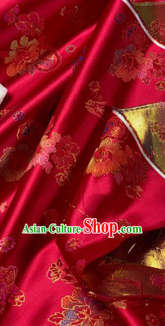 Chinese Classical Peony Pattern Design Red Silk Fabric Asian Traditional Hanfu Brocade Material