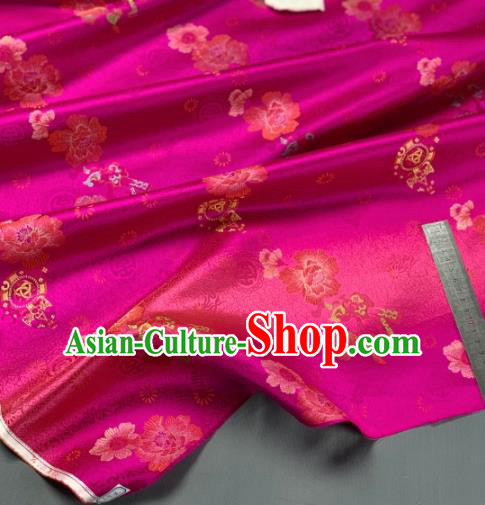 Chinese Classical Peony Pattern Design Rosy Silk Fabric Asian Traditional Hanfu Brocade Material