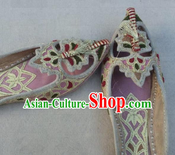 Asian India Traditional Embroidered Pink Slippers Indian Handmade Shoes for Women