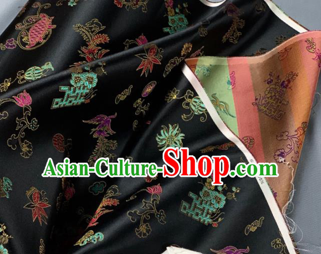 Chinese Classical Phoenix Bamboo Pattern Design Black Silk Fabric Asian Traditional Hanfu Brocade Material