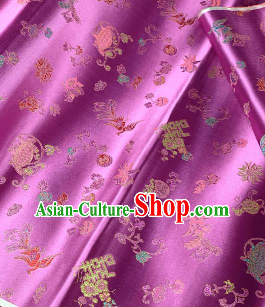 Chinese Classical Phoenix Bamboo Pattern Design Lilac Silk Fabric Asian Traditional Hanfu Brocade Material