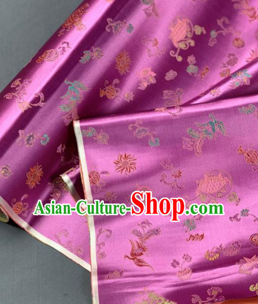 Chinese Classical Phoenix Bamboo Pattern Design Lilac Silk Fabric Asian Traditional Hanfu Brocade Material