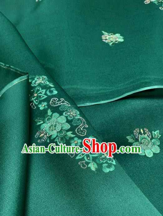 Chinese Classical Embroidered Flowers Pattern Design Green Silk Fabric Asian Traditional Hanfu Brocade Material