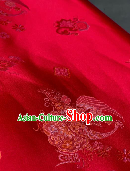 Chinese Classical Peacock Pattern Design Red Silk Fabric Asian Traditional Hanfu Brocade Material