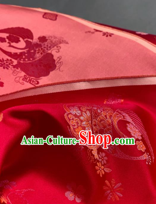 Chinese Classical Peacock Pattern Design Red Silk Fabric Asian Traditional Hanfu Brocade Material