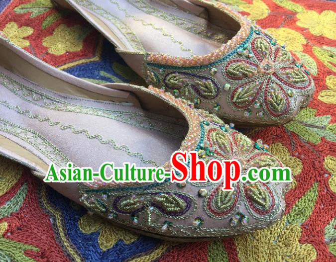 Asian India Traditional Embroidered Light Pink Shoes Indian Handmade Shoes for Women