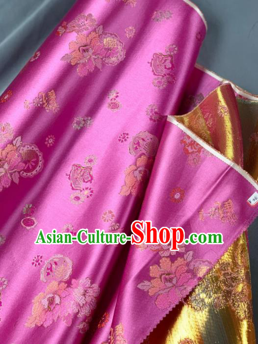 Chinese Classical Peony Flowers Pattern Design Pink Silk Fabric Asian Traditional Hanfu Brocade Material