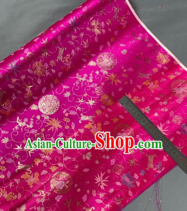 Chinese Classical Twine Chrysanthemum Pattern Design Rosy Silk Fabric Asian Traditional Hanfu Brocade Material