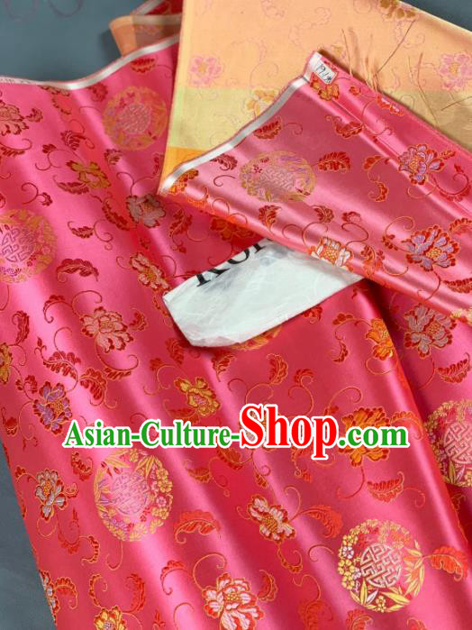 Chinese Classical Bamboo Leaf Peony Pattern Design Peach Pink Silk Fabric Asian Traditional Hanfu Brocade Material