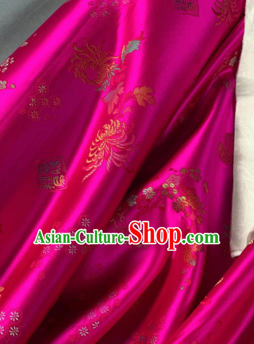 Chinese Classical Chrysanthemum Plum Pattern Design Rosy Silk Fabric Asian Traditional Hanfu Brocade Material