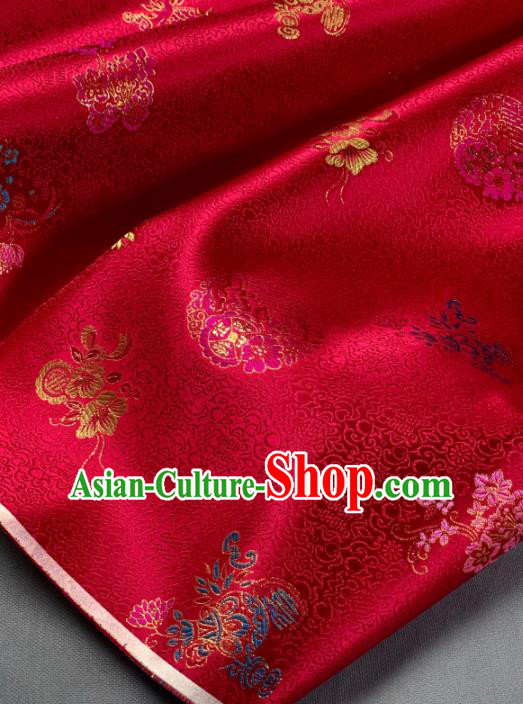 Chinese Classical Wedding Peony Pattern Design Red Silk Fabric Asian Traditional Hanfu Brocade Material