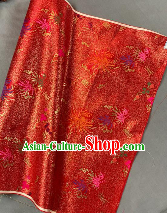 Chinese Classical Bamboo Chrysanthemum Pattern Design Red Silk Fabric Asian Traditional Hanfu Brocade Material