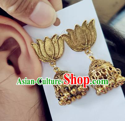 Asian India Traditional Ear Jewelry Indian Handmade Golden Earrings for Women