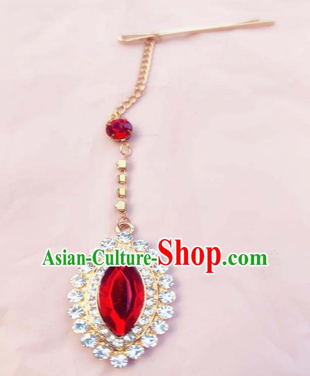 India Traditional Red Eyebrows Pendant Asian Indian Handmade Hair Accessories for Women