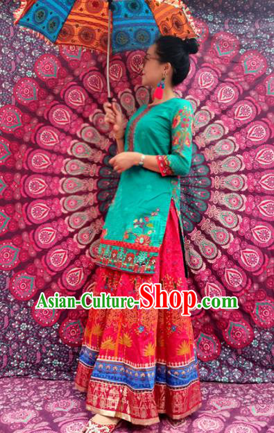 Asian India Traditional Folk Dance Punjab Dress Indian Embroidered Costumes for Women