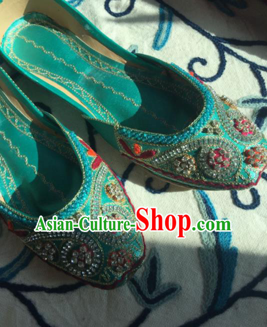 Asian India Traditional Embroidered Plum Green Leather Shoes Indian Handmade Shoes for Women
