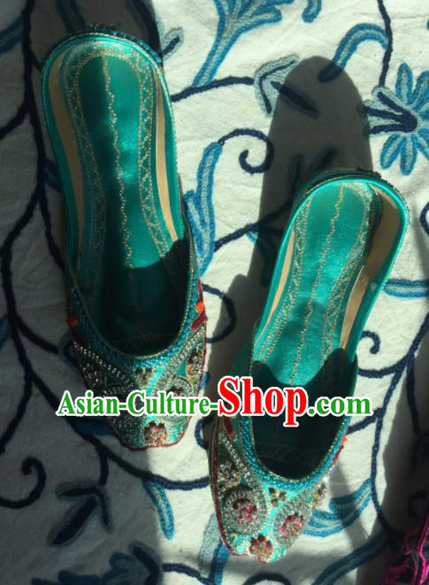 Asian India Traditional Embroidered Plum Green Leather Shoes Indian Handmade Shoes for Women