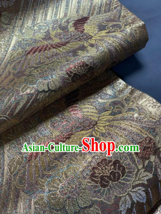 Asian Japanese Traditional Phoenix Pattern Design Brown Brocade Fabric Silk Fabric Tapestry Satin