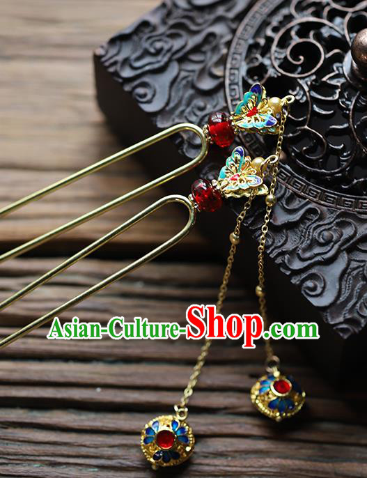 Traditional Chinese Handmade Cloisonne Butterfly Hairpins Headdress Ancient Hanfu Hair Accessories for Women