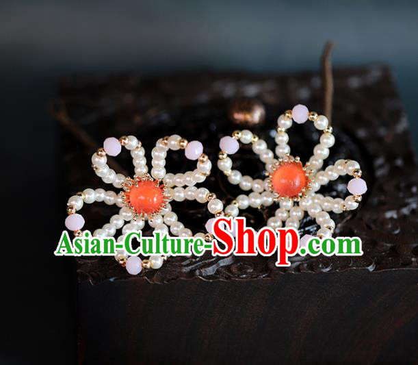 Traditional Chinese Handmade Pearls Plum Hairpins Headdress Ancient Hanfu Hair Accessories for Women