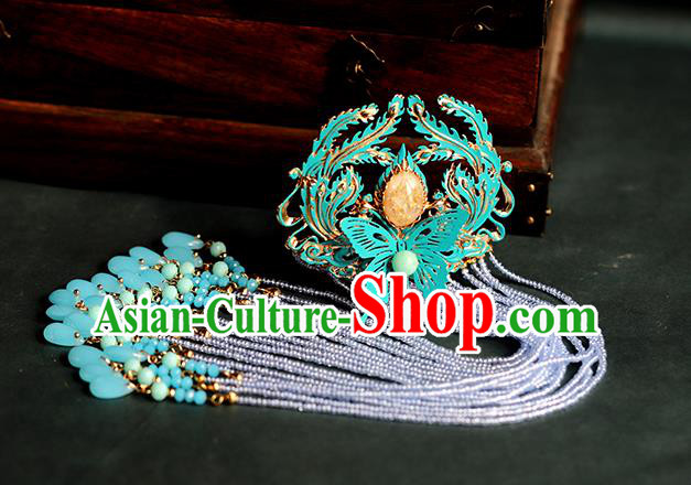Traditional Chinese Handmade Phoenix Butterfly Tassel Hairpins Headdress Ancient Hanfu Hair Accessories for Women