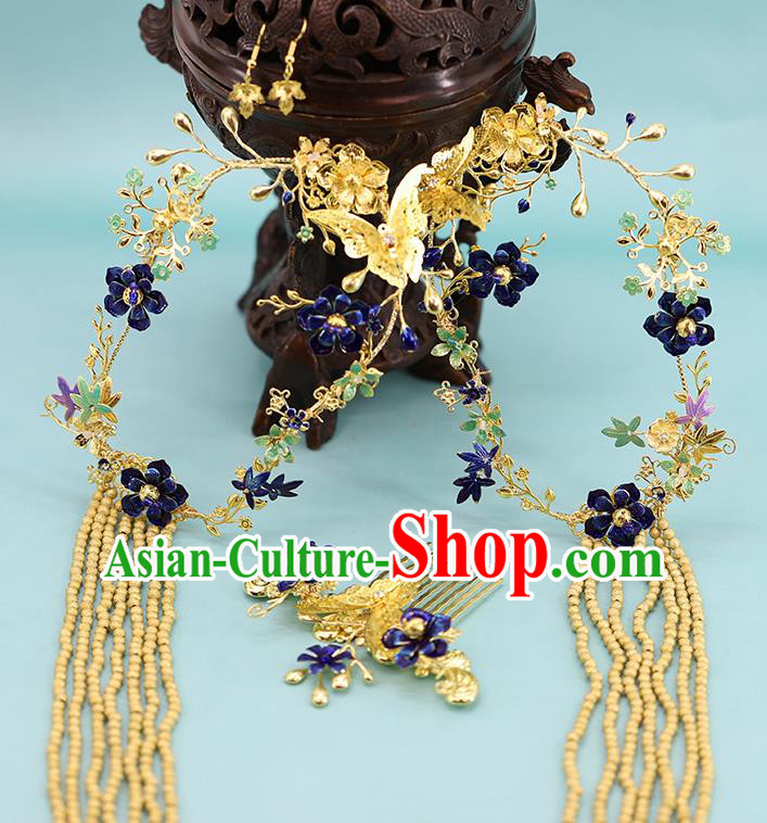 Traditional Chinese Wedding Brass Hair Comb Hairpins Headdress Ancient Bride Hair Accessories for Women