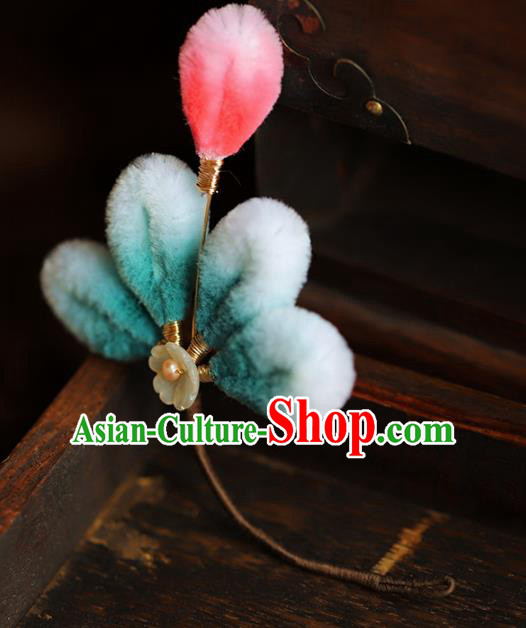 Traditional Chinese Handmade Blue Velvet Flower Hairpin Headdress Ancient Hanfu Hair Accessories for Women
