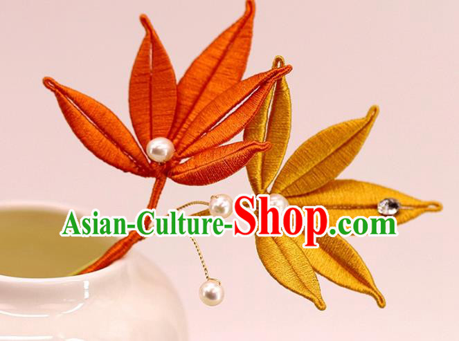 Traditional Chinese Handmade Maple Leaf Hairpin Headdress Ancient Hanfu Hair Accessories for Women