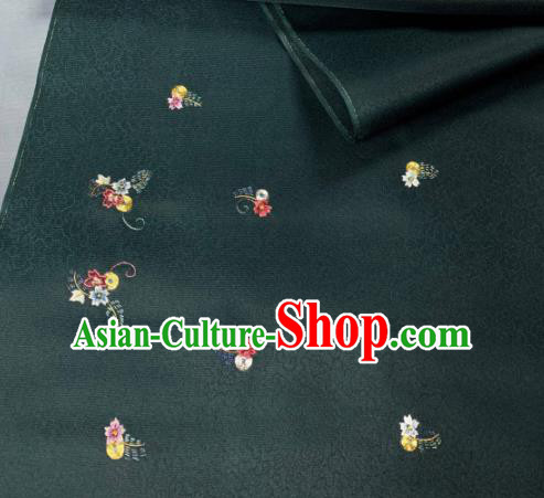 Asian Chinese Traditional Embroidered Pattern Design Atrovirens Silk Fabric Hanfu Material