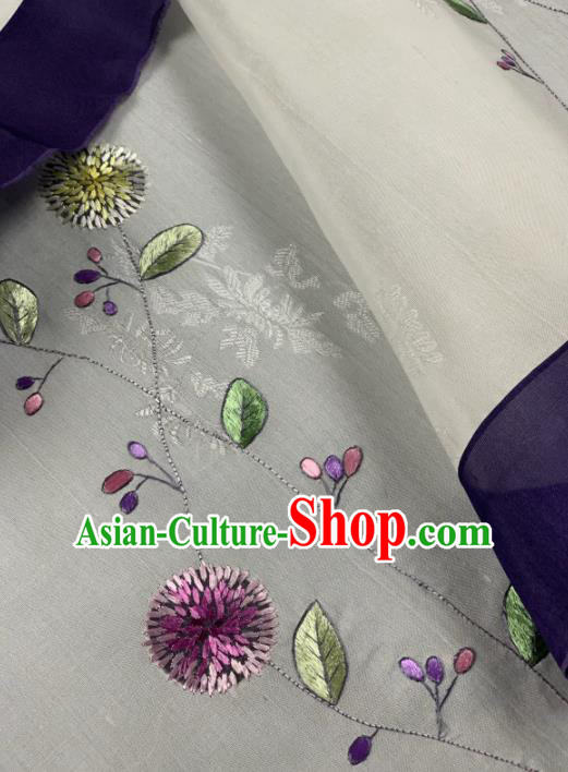 Asian Chinese Traditional Embroidered Dandelion Pattern Design White Silk Fabric Hanfu Material