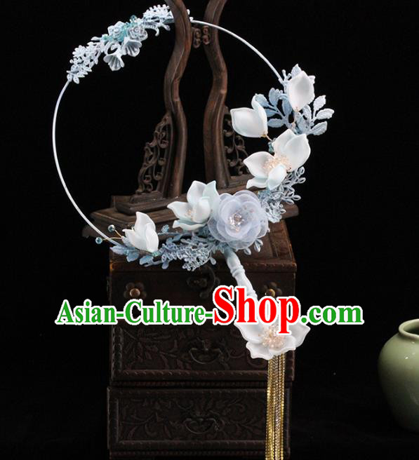 Traditional Chinese Handmade Silk Flowers Round Fans Ancient Hanfu Wedding Palace Fan for Women