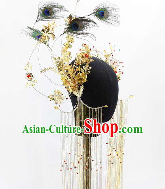 Traditional Chinese Wedding Peacock Feather Phoenix Coronet Hairpins Headdress Ancient Bride Hair Accessories for Women