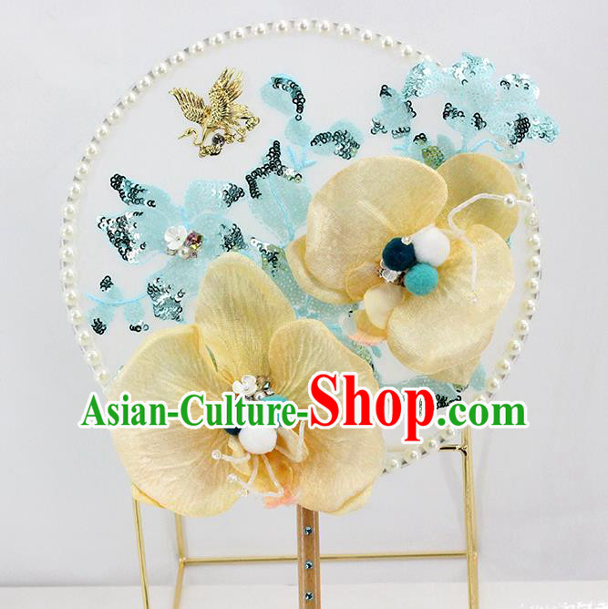 Traditional Chinese Handmade Phalaenopsis Round Fans Ancient Hanfu Wedding Palace Fan for Women