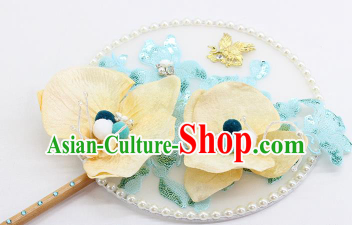 Traditional Chinese Handmade Phalaenopsis Round Fans Ancient Hanfu Wedding Palace Fan for Women