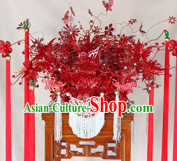 Traditional Chinese Opera Red Phoenix Coronet Hairpins Headdress Ancient Wedding Hair Accessories for Women