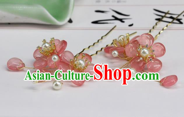 Traditional Chinese Handmade Pink Plum Flowers Hairpin Headdress Ancient Hanfu Hair Accessories for Women