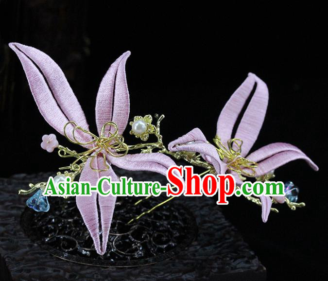Traditional Chinese Handmade Pink Hairpin Headdress Ancient Hanfu Hair Accessories for Women