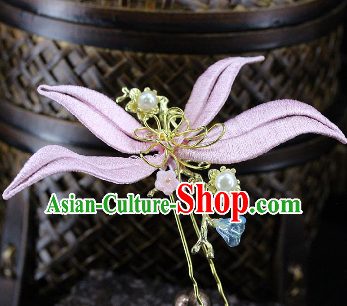 Traditional Chinese Handmade Pink Hairpin Headdress Ancient Hanfu Hair Accessories for Women