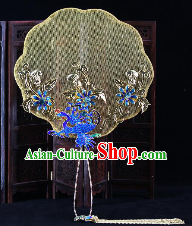 Traditional Chinese Handmade Cloisonne Phoenix Round Fans Ancient Hanfu Wedding Palace Fan for Women