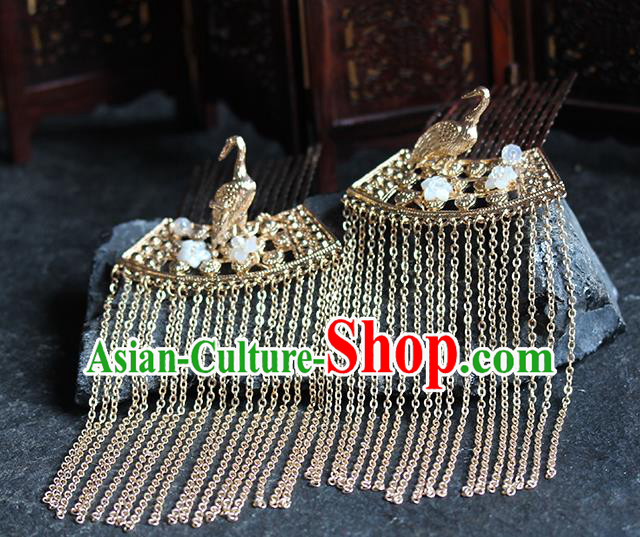 Traditional Chinese Handmade Golden Tassel Hair Combs Headdress Ancient Hanfu Hair Accessories for Women