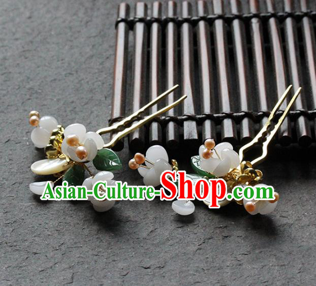 Traditional Chinese Handmade White Flowers Hairpin Headdress Ancient Hanfu Hair Accessories for Women
