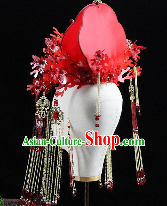 Traditional Chinese Wedding Red Phoenix Coronet Tassel Hairpins Headdress Ancient Bride Hair Accessories for Women