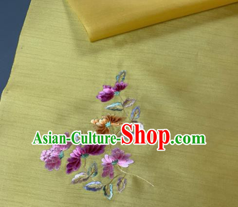 Chinese Traditional Embroidered Chrysanthemum Pattern Design Yellow Silk Fabric Asian Hanfu Material