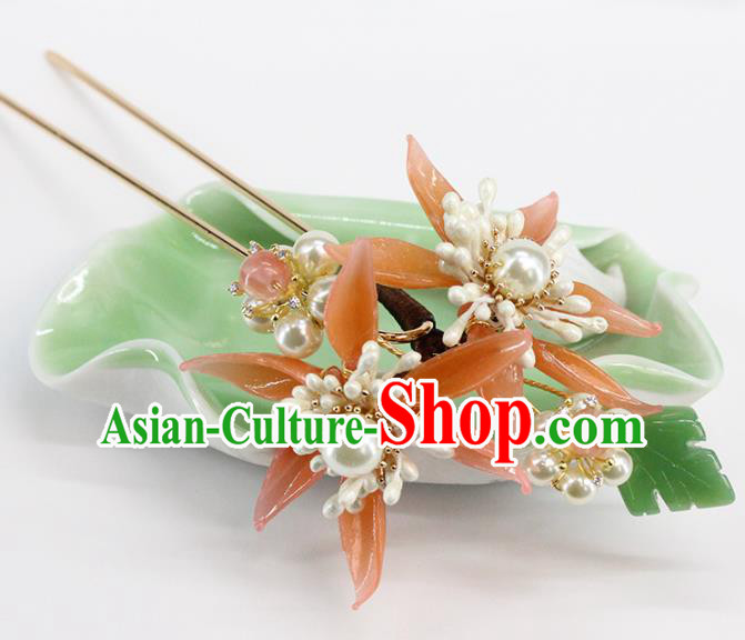 Traditional Chinese Handmade Pink Chrysanthemum Hairpin Headdress Ancient Hanfu Hair Accessories for Women