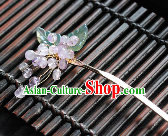 Traditional Chinese Handmade Amethyst Beads Hairpin Headdress Ancient Hanfu Hair Accessories for Women