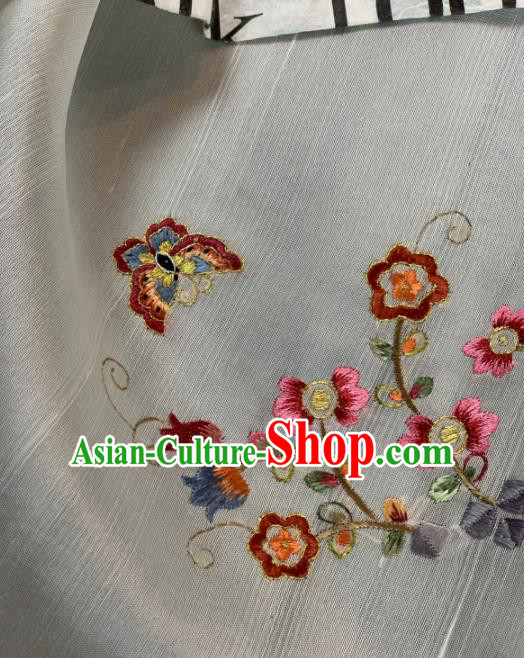 Chinese Traditional Embroidered Flowers Pattern Design White Silk Fabric Asian Hanfu Material