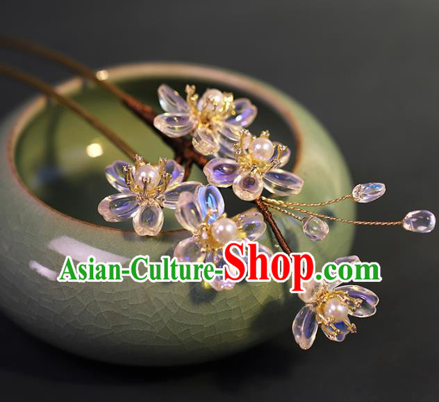 Traditional Chinese Handmade Glass Flower Hairpin Headdress Ancient Hanfu Hair Accessories for Women